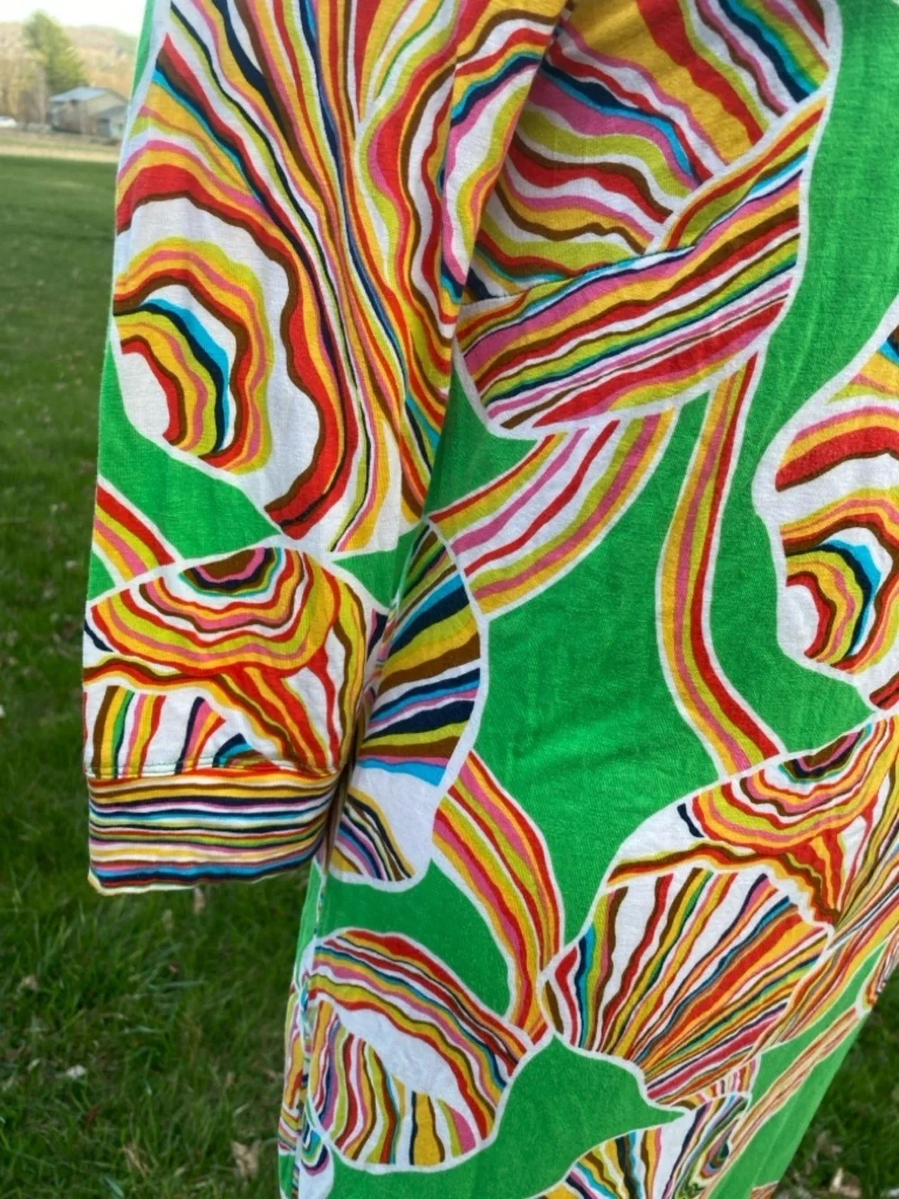 Trina Turk Green Multicolor Swirl Print Long Sleeve Shift Dress